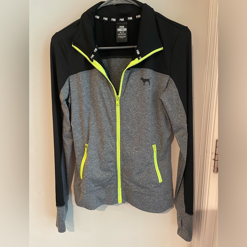 XS PINK Ultimate Activewear Jacket- Black/Heathered Grey